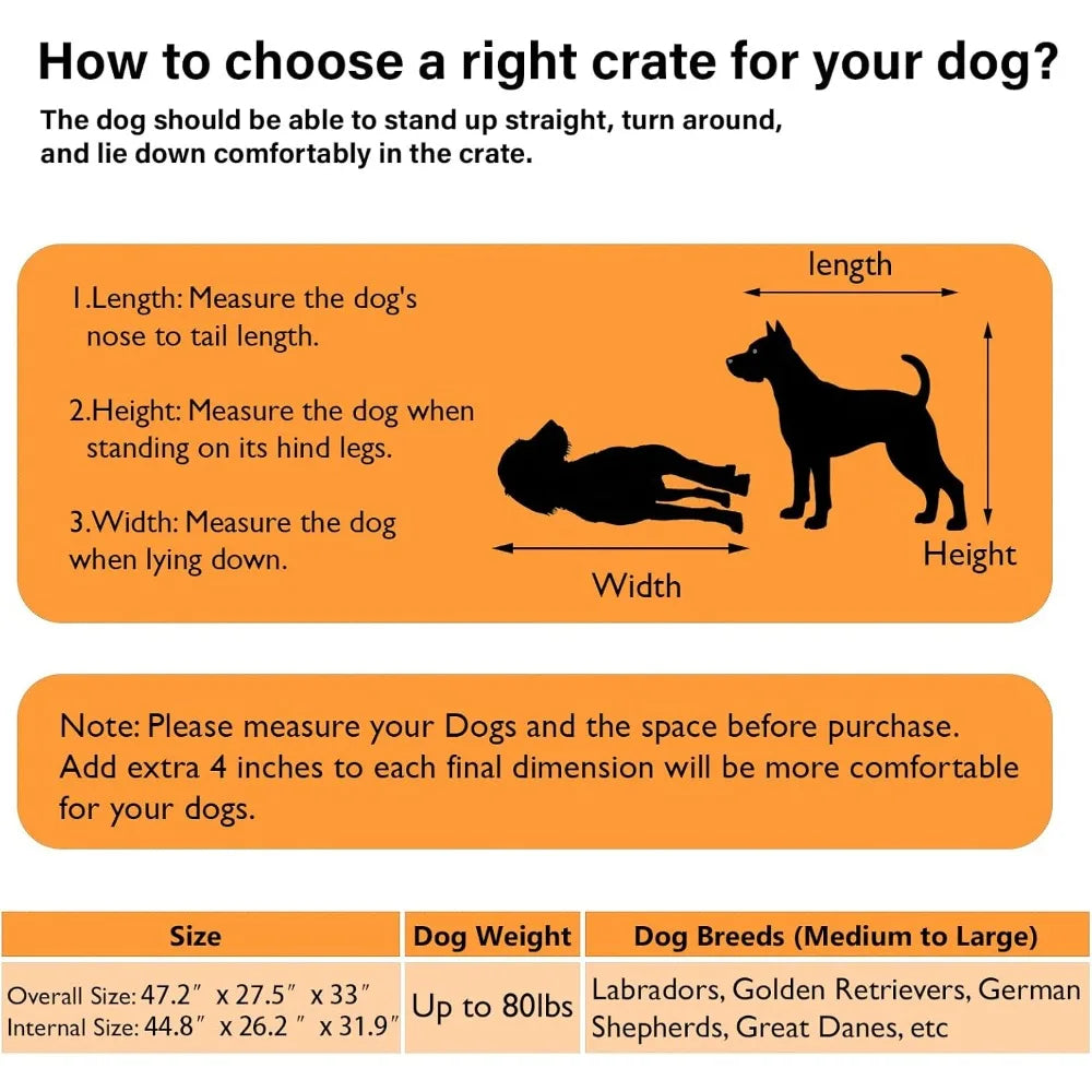 48 Inch Dog Crates for Medium/Large Dogs, Farmhouse Wood Kennel Indoor Heavy Duty Dog Cage with Caster
