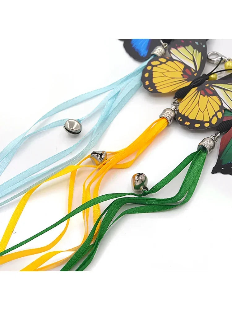 Cat with Playing Head Butterfly Fishing Wand Interactive Replacement Dangle Funny Teaser Kitten Rod Toy Dragonfly Rod Bell