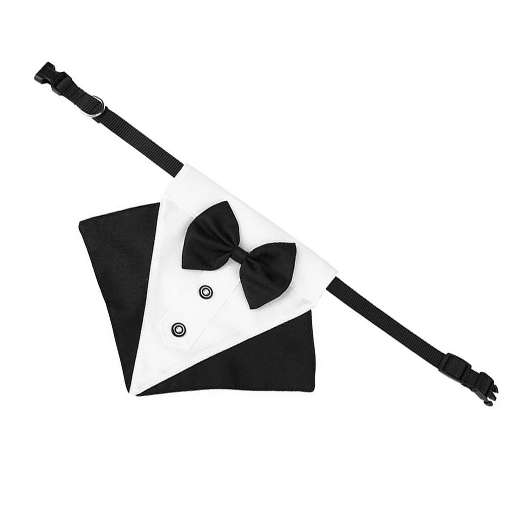 Pet Bandana Bowknot Pet Neckerchief Cotton Decoration Animal Bib Scarf with Collar, Red Black, L