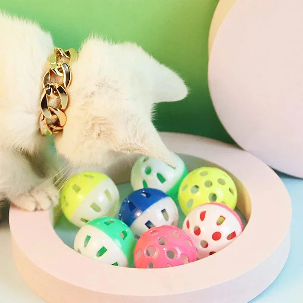 6/100Pcs Cat Toy Balls Pet Cat Kitten Play Plastic Balls with Jingle Bell Pounce Chase Rattle Toy Cat Toys Bulk Random Color Toy