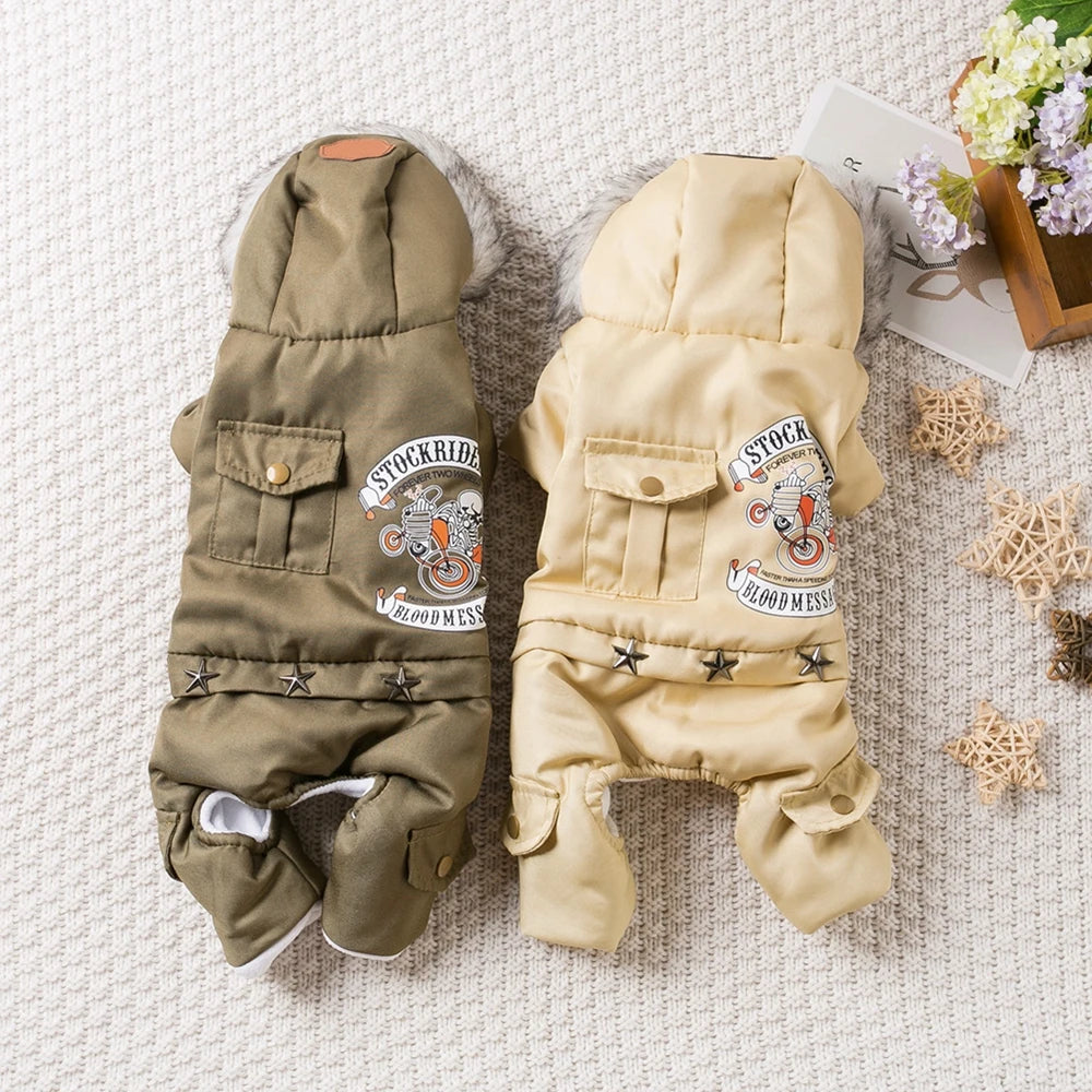 Pet Dog Thickness Hooded Driver Style Four Legs Cotton Winter Coat Windproof Dog Jumpsuit Warm Small Puppy Dogs Clothing