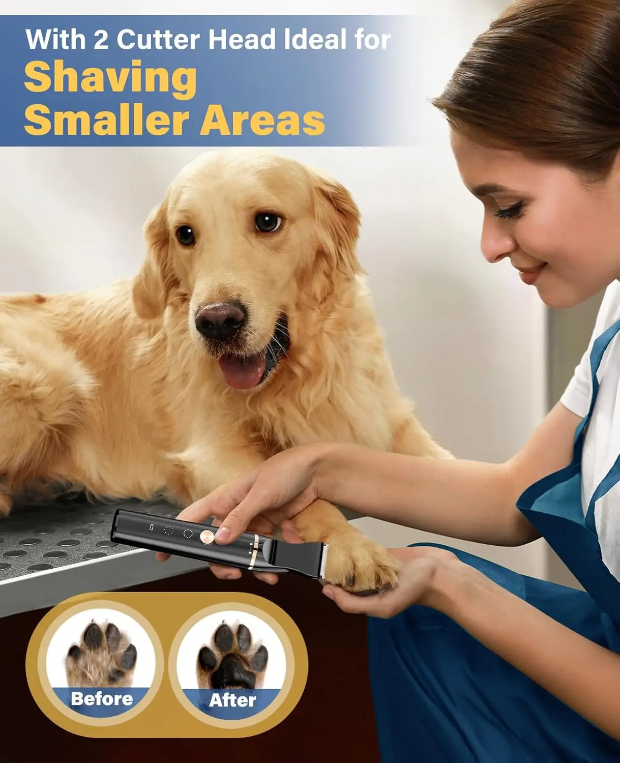 Pet Grooming Kit for Heavy Thick Hair&Coats/Low Noise Rechargeable Cordless Pet Shaver with Stainless Steel Blade and Dog Paw