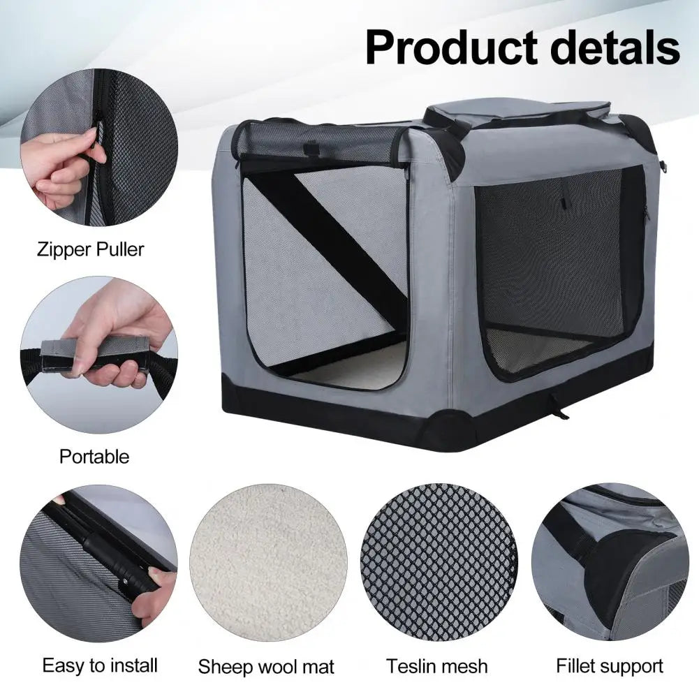 Folding Pet Crate with Breathable Mesh Door Window, Portable Indoor Outdoor Travel Collapsible Pet Cage, Large Capacity Medium L