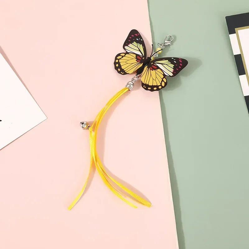Cat with Playing Head Butterfly Fishing Wand Interactive Replacement Dangle Funny Teaser Kitten Rod Toy Dragonfly Rod Bell