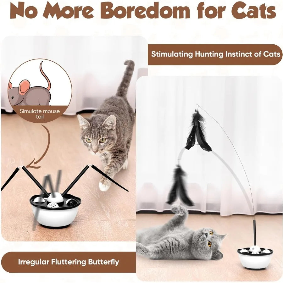 Cat Toys for Indoor Cats Automatic Cat Dancer Interactive Cat Toy Kit with Feather Butterfly Ribbon Catnip Wand Enrichment USB