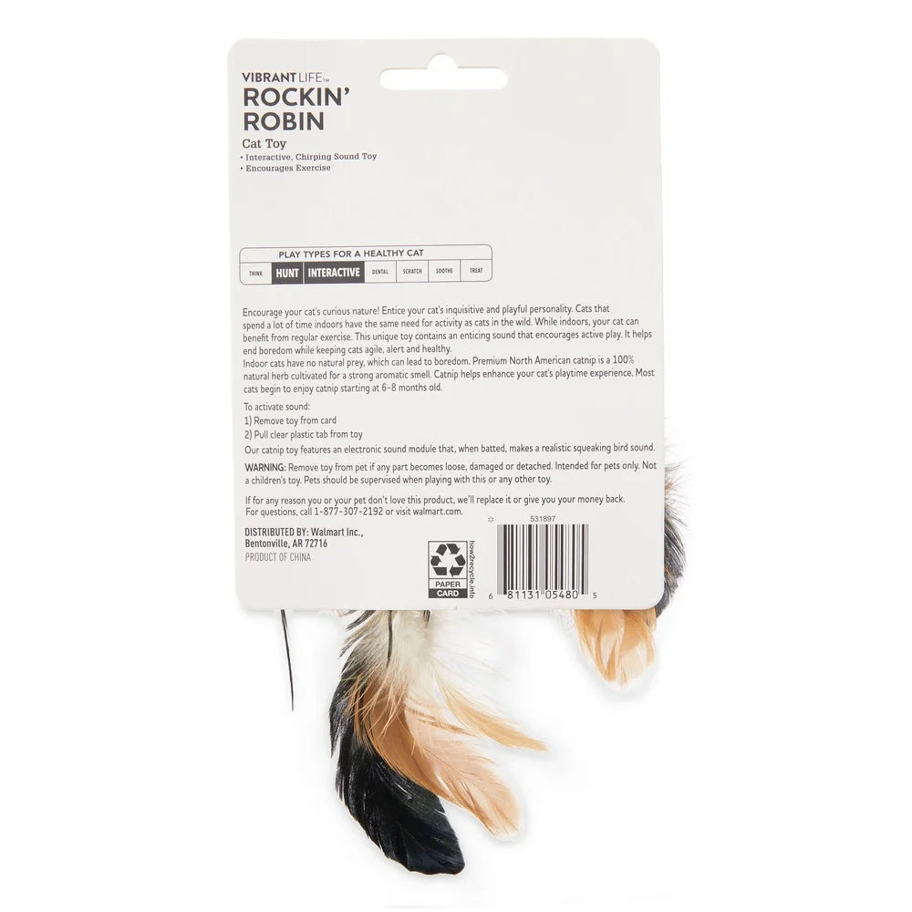 Catnip Filled Plush Bird Toy Cats Realistic Sounds Feathers Motion Activated Lightweight Multi-Color Perfect Playful Kittens