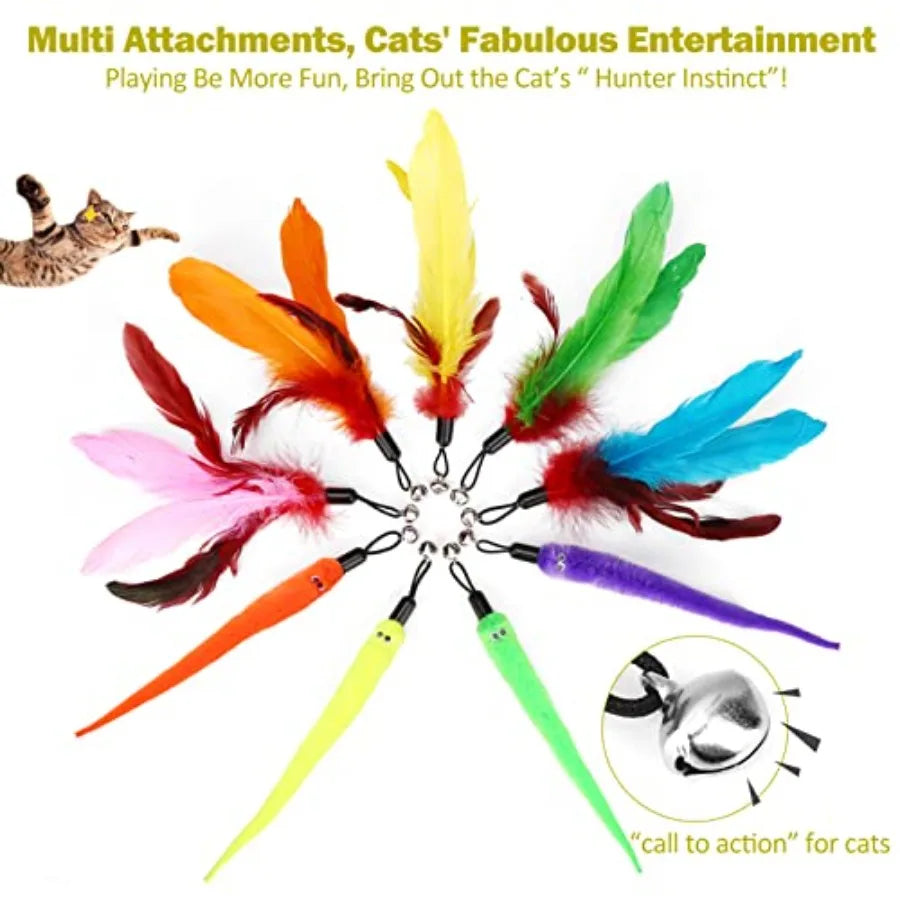 Interactive Cat Toys Retractable Wand Toy and Feather Toys Refills for Indoor Cats to Chase and Exercise