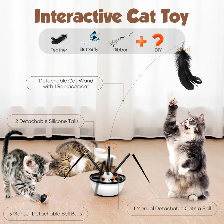 Cat Toys for Indoor Cats Automatic Cat Dancer Interactive Cat Toy Kit with Feather Butterfly Ribbon Catnip Wand Enrichment USB