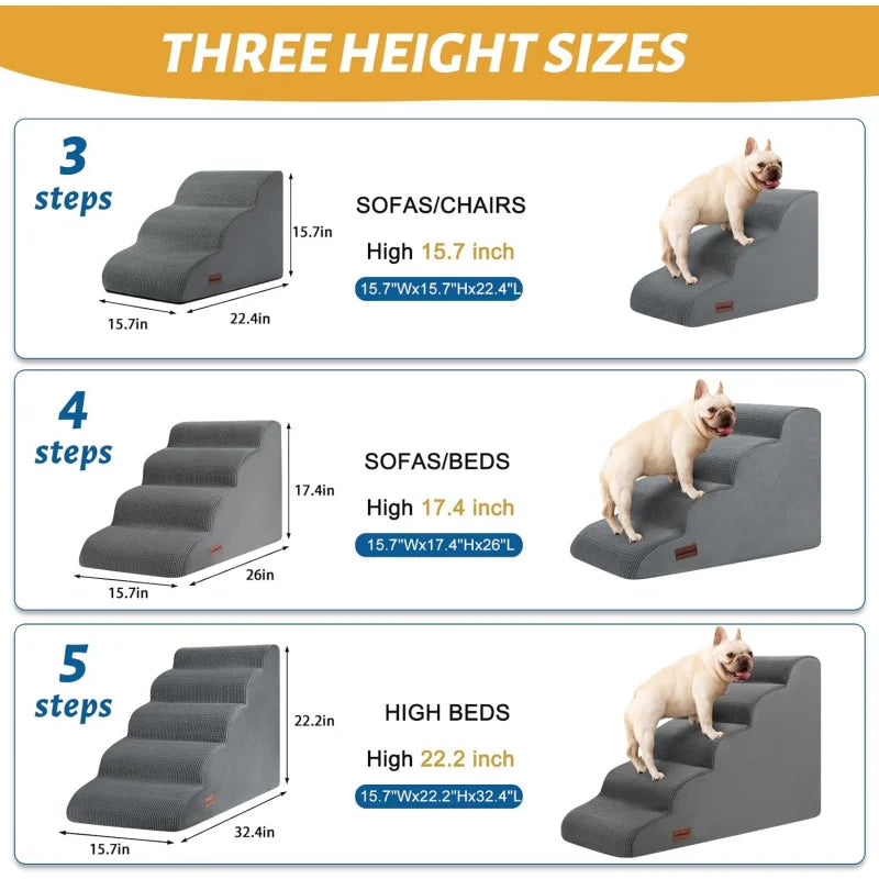 Pet Stairs for Large Dog Cat High Density Soft Foam Small Dog Ramp Ladder Stair Extra Wide Non-Slip Steps Bed Couch