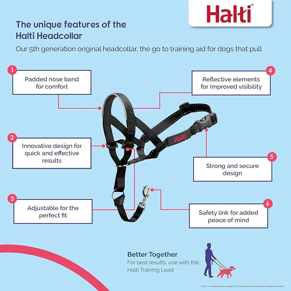 Halti Headcollar Size 3 Dog Leash Large Pack No Pull Training Control Reflective Safety Nylon Comfort Multi-Functional