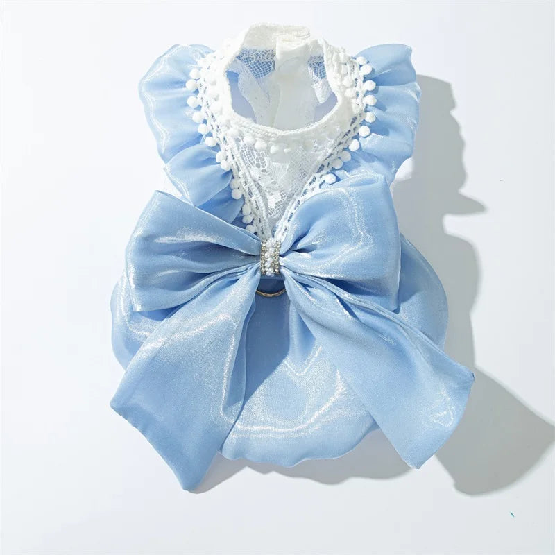Adorable Small Dog Tutu Dress with Bowknot Lace Princess Puppy Clothes Outfit Apparel Female Cute Cat Skirt Patchwork Pet Dress