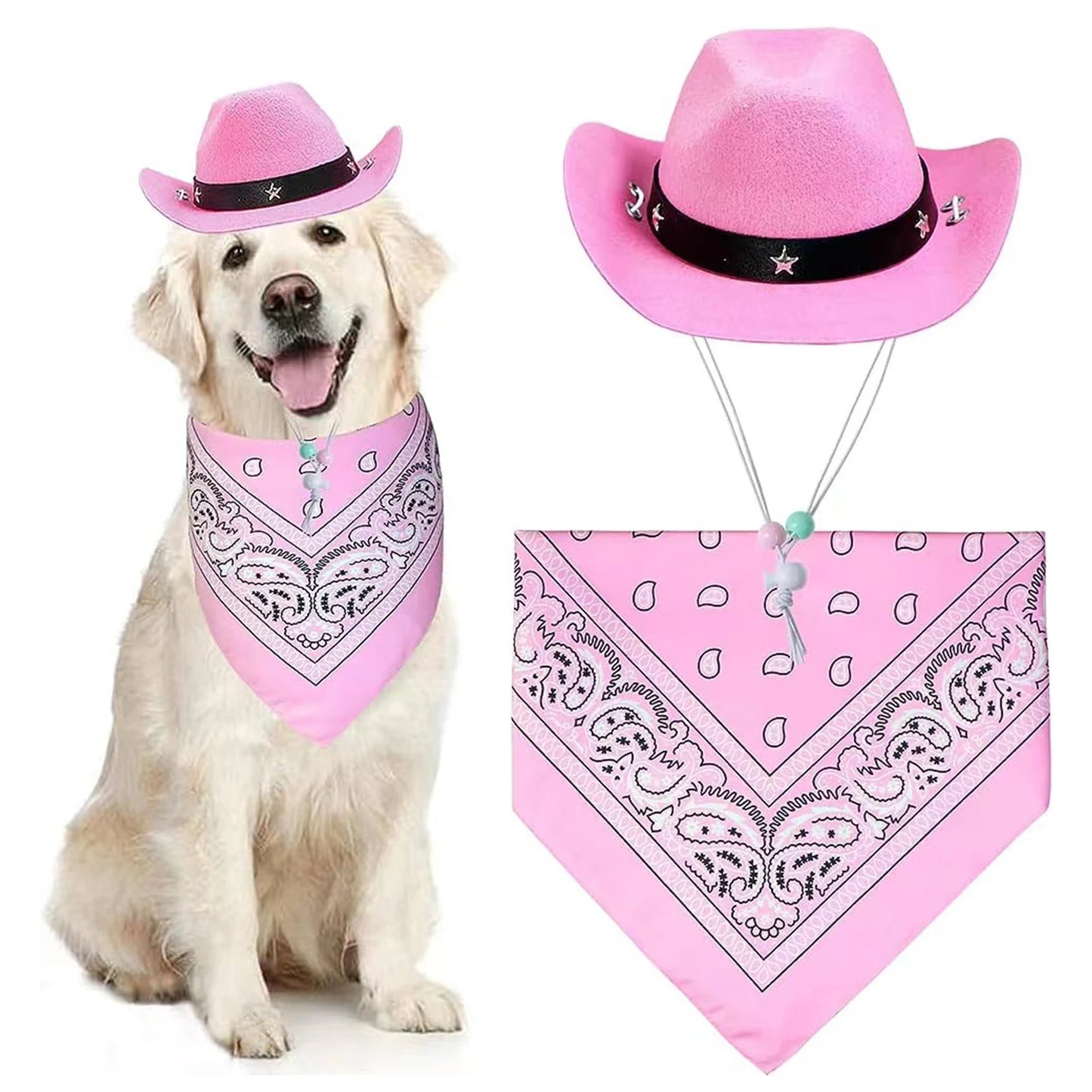 Western Cowboy Dog Costume Hat Scarf Set Adjustable Buckle Stylish Funny Dog Costumes for Small Medium Large Dogs Pets