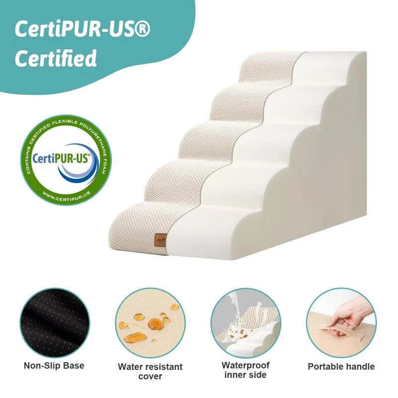 Dog Stairs for Pets Foam Ramp with Non Slip Base Waterproof Washable Cover Lightweight Portable Pet Steps for Bed Sofa