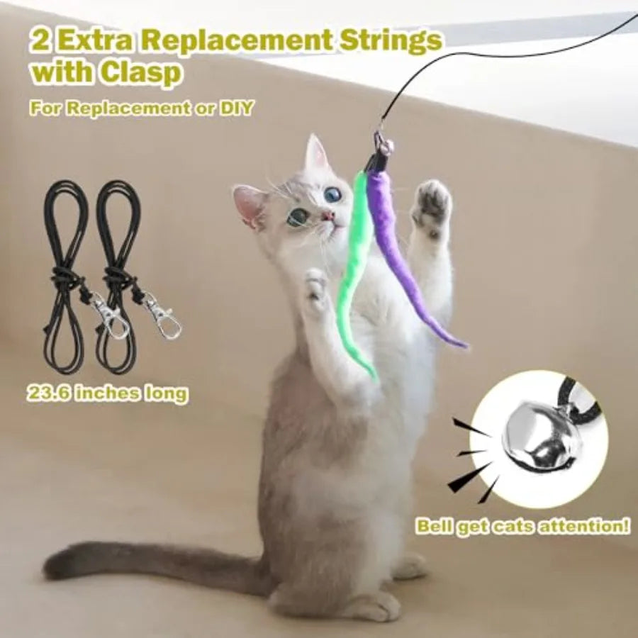 Interactive Cat Toys Retractable Wand Toy and Feather Toys Refills for Indoor Cats to Chase and Exercise