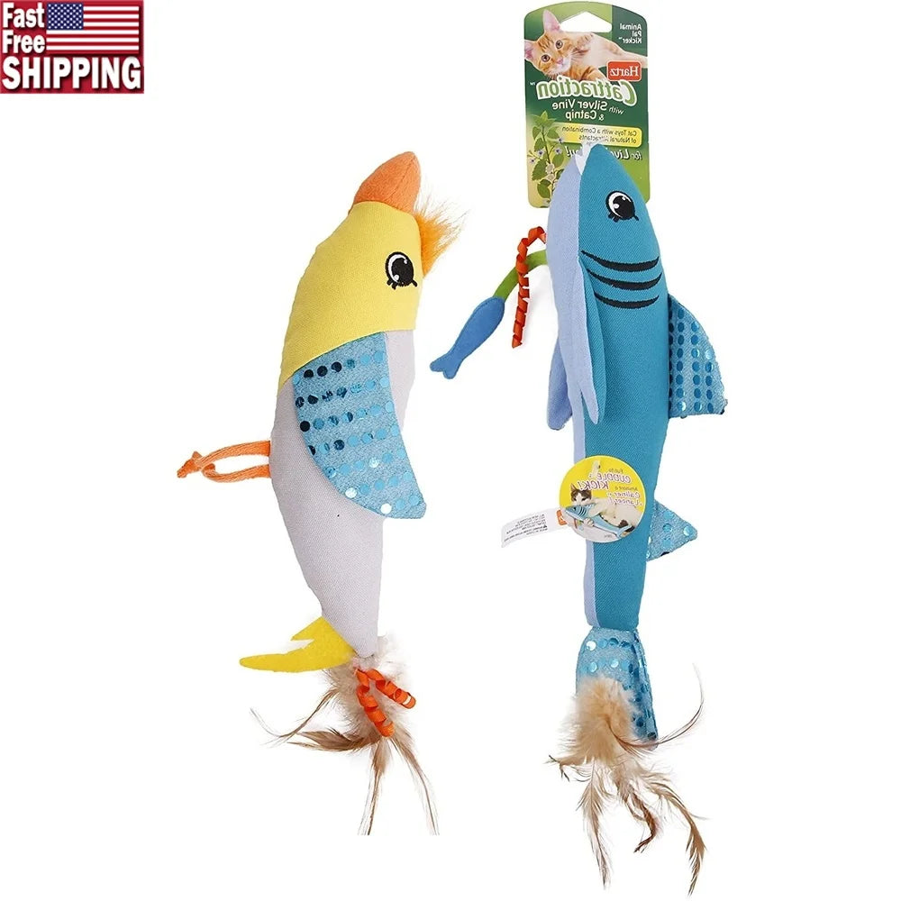 Oversized Cat Kicker Toy with Silver Vine Catnip Feathers Ribbons Crinkly Body Fun Wrestling Exercise