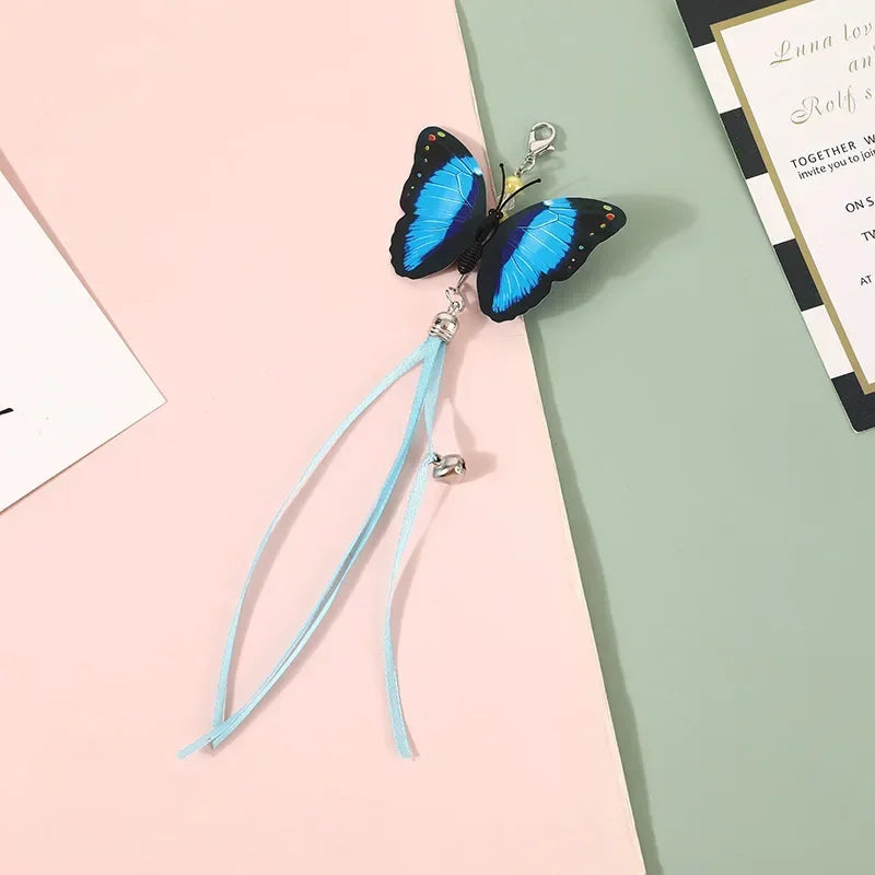 Cat with Playing Head Butterfly Fishing Wand Interactive Replacement Dangle Funny Teaser Kitten Rod Toy Dragonfly Rod Bell