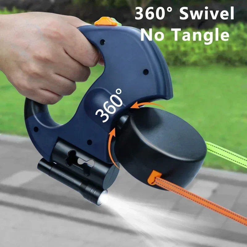 Double Headed Dog Leash Dog Walking Leash 360 Degree Swivel Dual Pet Leash with LED Light Retractable Dog Leash for 2 Dogs