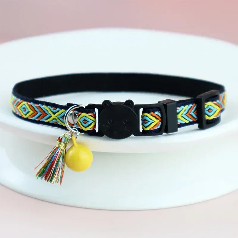 cat and embellished for colorful pet bells collars dog and jacquard tassels collar pattern plaid with Adjustable collar cat