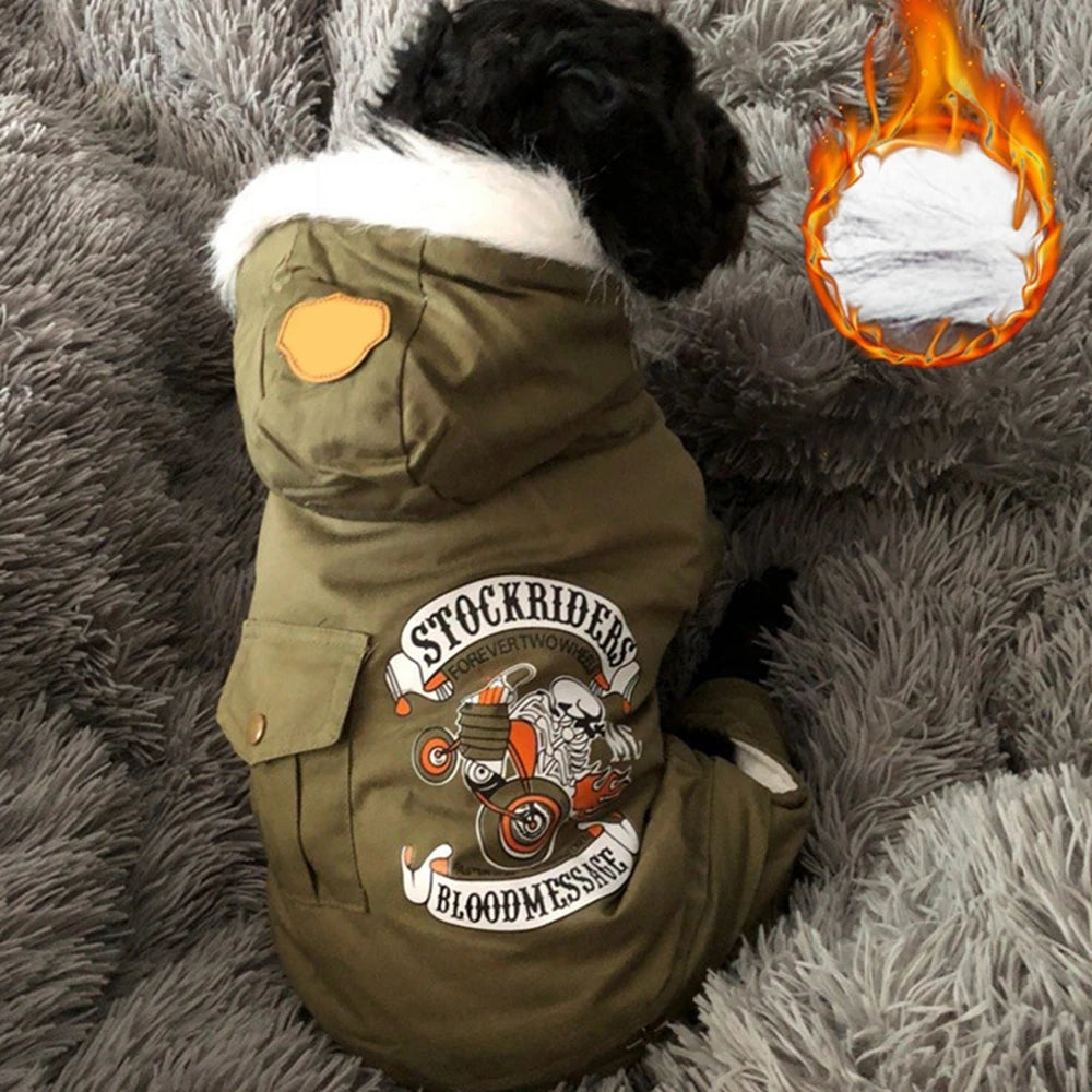 Pet Dog Thickness Hooded Driver Style Four Legs Cotton Winter Coat Windproof Dog Jumpsuit Warm Small Puppy Dogs Clothing