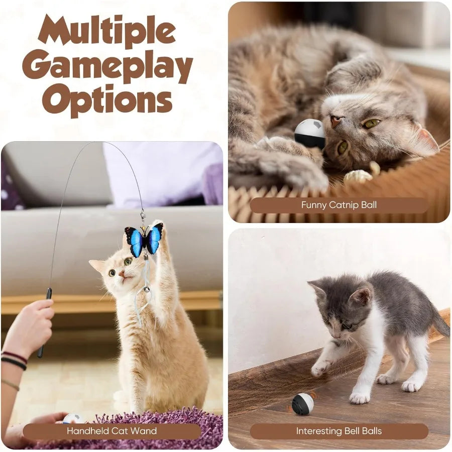 Cat Toys for Indoor Cats Automatic Cat Dancer Interactive Cat Toy Kit with Feather Butterfly Ribbon Catnip Wand Enrichment USB