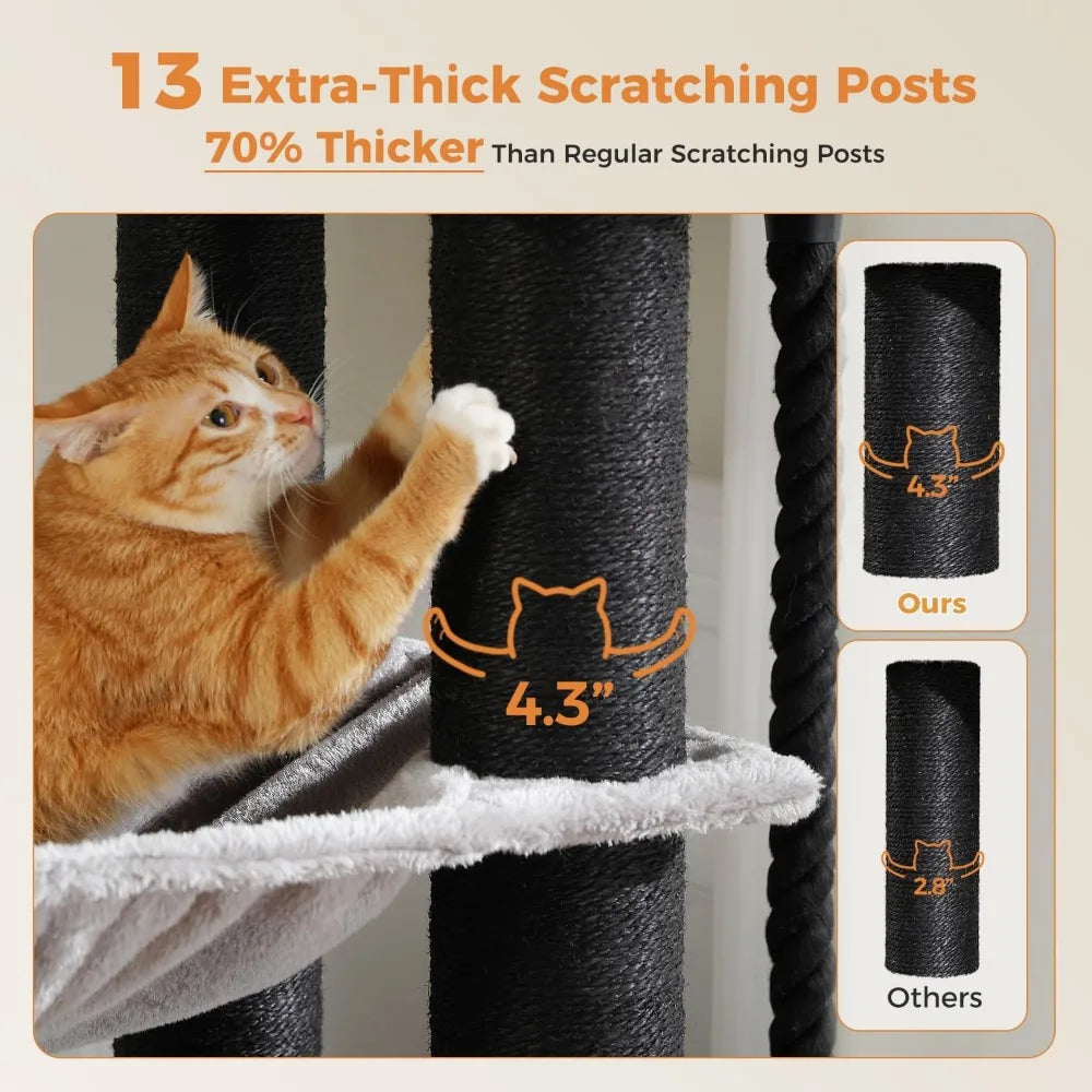 Large Cat Tree-67 Tall Cat Tower for Indoor Cats Large Adult with 13 Thick Black Scratching Posts , Multi- Level Cat Condo