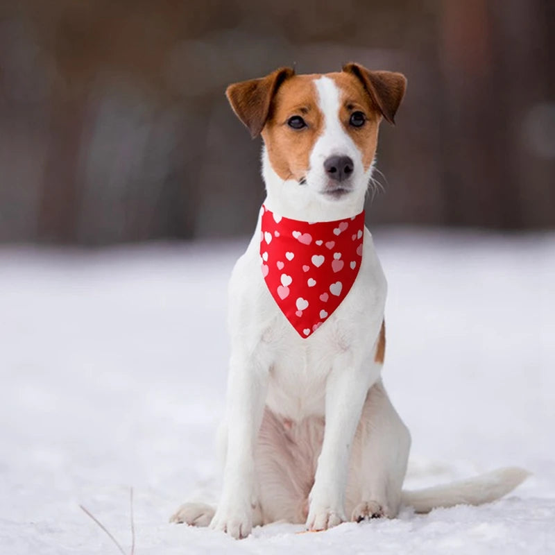 1PC Dog Bandana Washable Christmas Valentines Dog Bandanas Love Heart Printed Bib Kerchief Scarf Puppy Cat Pet Dog Accessories