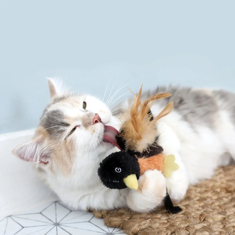 Catnip Filled Plush Bird Toy Cats Realistic Sounds Feathers Motion Activated Lightweight Multi-Color Perfect Playful Kittens