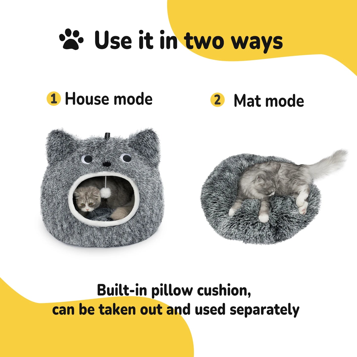 CATISM Cat Head Shape Cute Cat Bed, Soft Plush Hooded Cat House, Self Warming Cat Cave, Cozy Cat Pod for Indoor Cat or Small Do