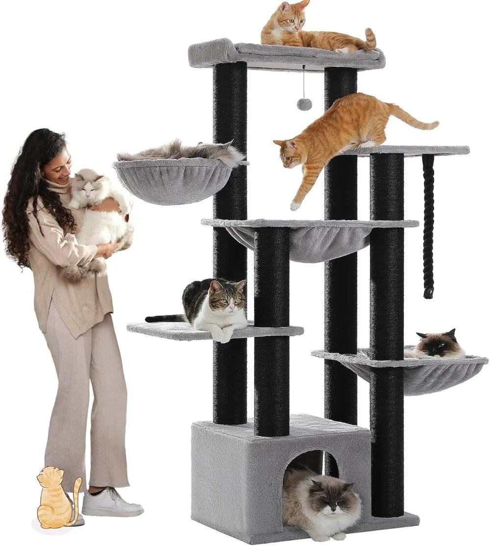 Large Cat Tree-67 Tall Cat Tower for Indoor Cats Large Adult with 13 Thick Black Scratching Posts , Multi- Level Cat Condo