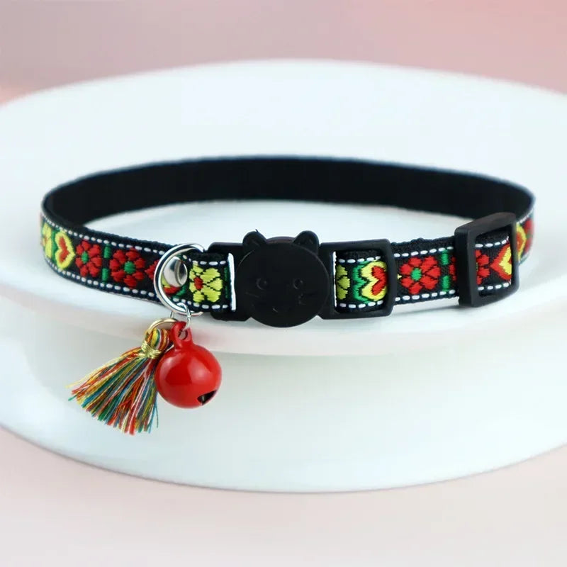 cat and embellished for colorful pet bells collars dog and jacquard tassels collar pattern plaid with Adjustable collar cat