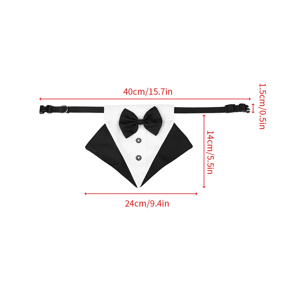 Pet Bandana Bowknot Pet Neckerchief Cotton Decoration Animal Bib Scarf with Collar, Red Black, L
