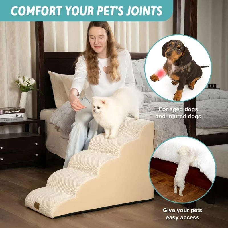 Dog Stairs for Pets Foam Ramp with Non Slip Base Waterproof Washable Cover Lightweight Portable Pet Steps for Bed Sofa