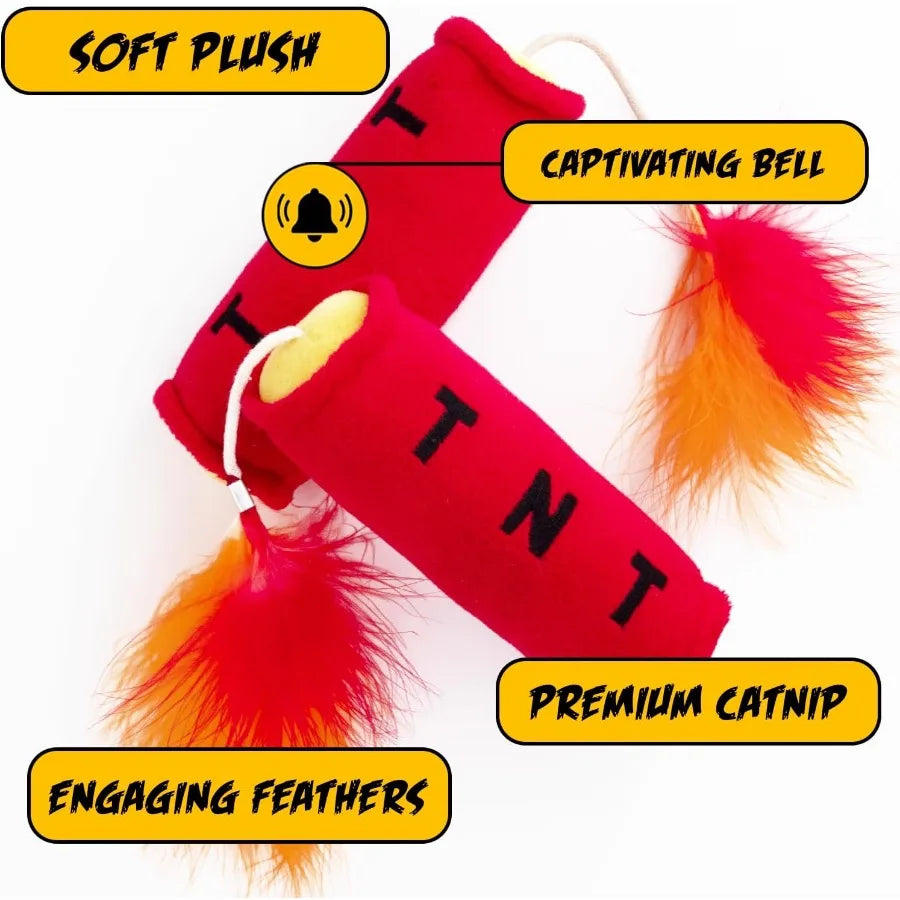 Cat Toy TNT Cat Toys for Indoor Cats Kitten Toys Catnip Toys for Cats of All Breeds with Dangle Feathers and Jingle Sound Kicki