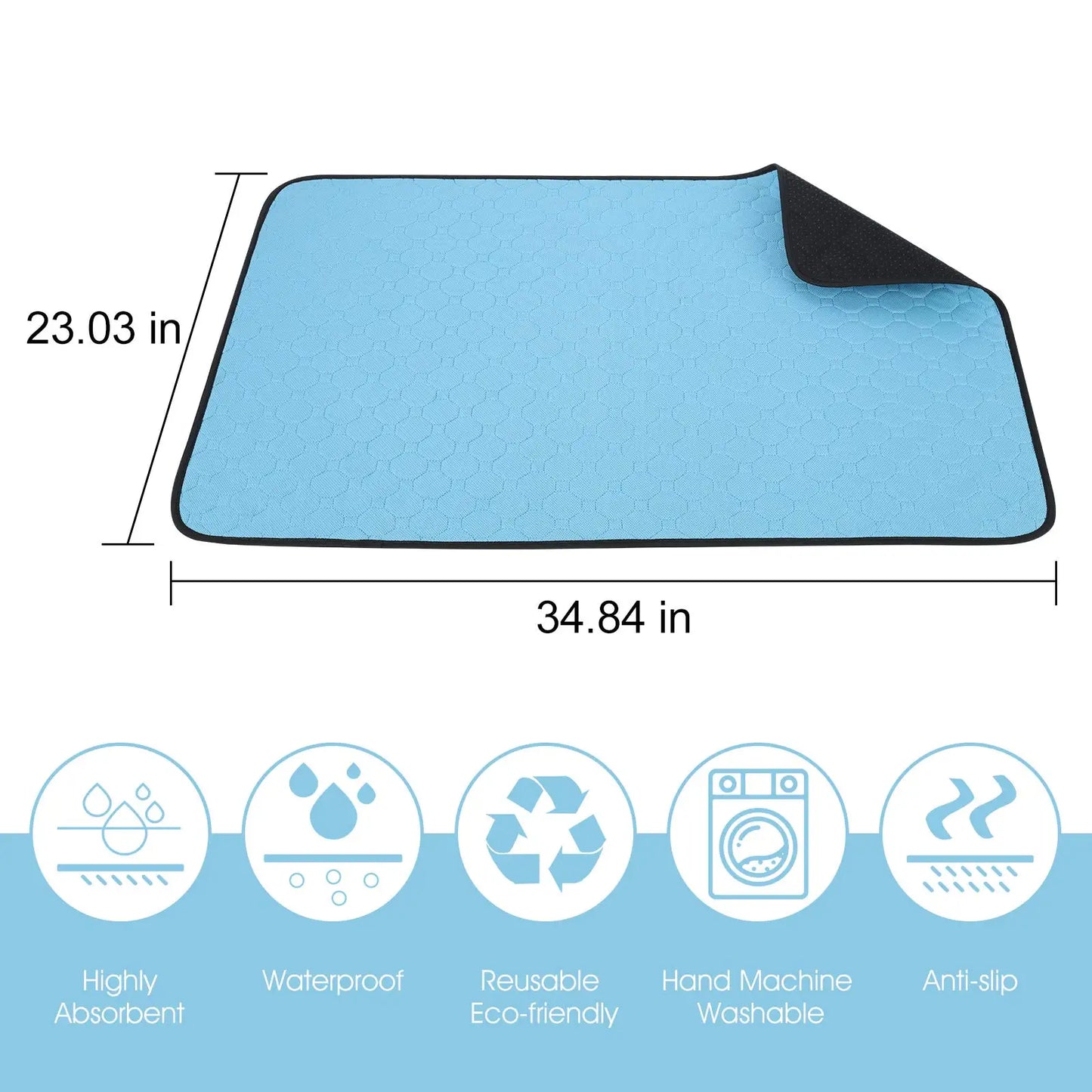 Washable Diaper Pad for Dogs, Waterproof Toilet Training Pad for Dogs, 89.5 X 59.2cm / 34.5inch X 23inch, Reusable Diaper Pad, Non-Slip Diaper Pad for Puppies and Cats, 2 Pack