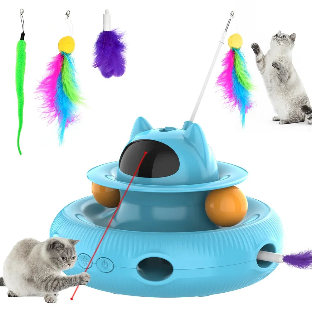 Moebypet Interactive 4-in-1 Cat Toy Rechargeable Feather Stick Laser Trackball Retractable Feather Popular Indoor Toys for Cats