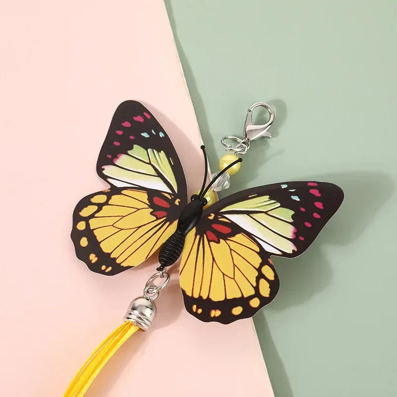 Cat with Playing Head Butterfly Fishing Wand Interactive Replacement Dangle Funny Teaser Kitten Rod Toy Dragonfly Rod Bell