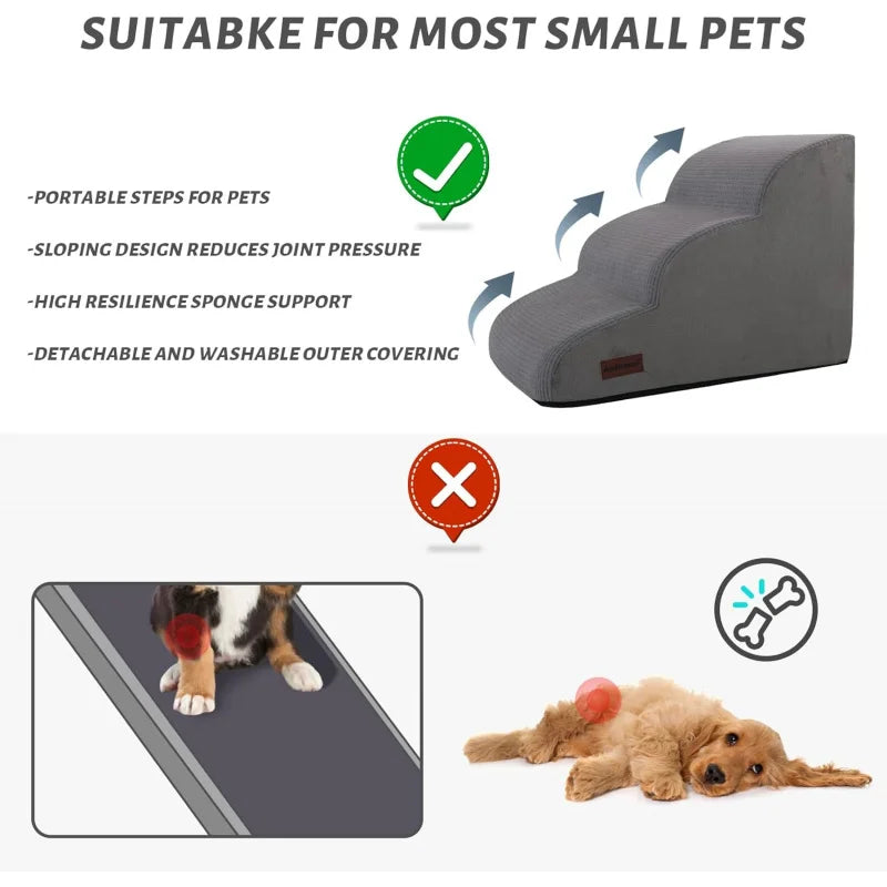 Pet Stairs for Large Dog Cat High Density Soft Foam Small Dog Ramp Ladder Stair Extra Wide Non-Slip Steps Bed Couch