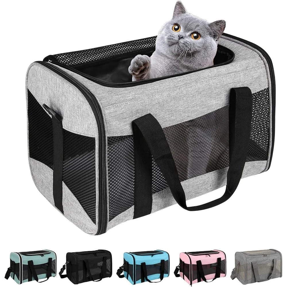 Airline Approved Cat Carrier Portable Collapsible Pet Travel Bag Breathable Mesh with Removable Fleece Pad Anti Escape Safety