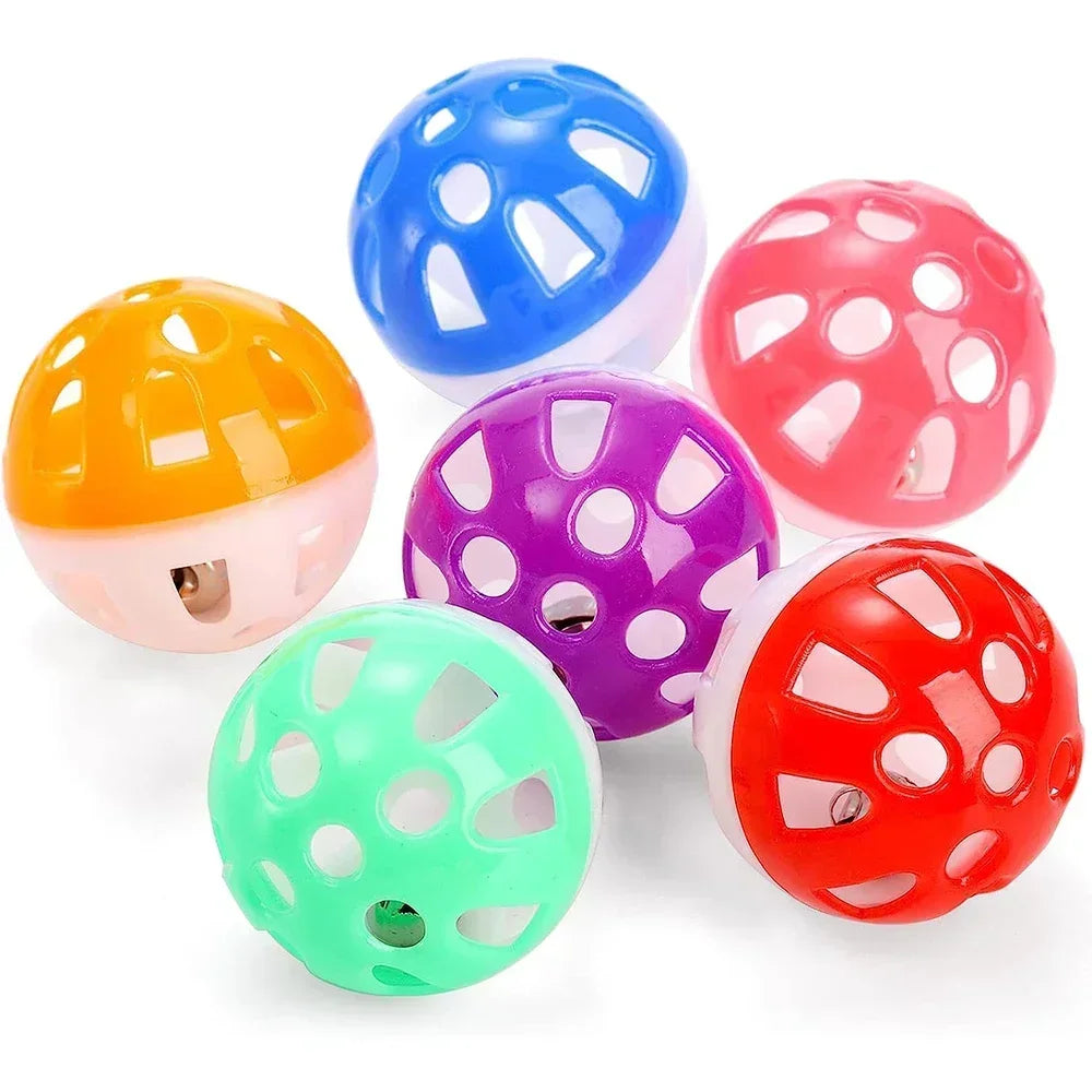 6/100Pcs Cat Toy Balls Pet Cat Kitten Play Plastic Balls with Jingle Bell Pounce Chase Rattle Toy Cat Toys Bulk Random Color Toy