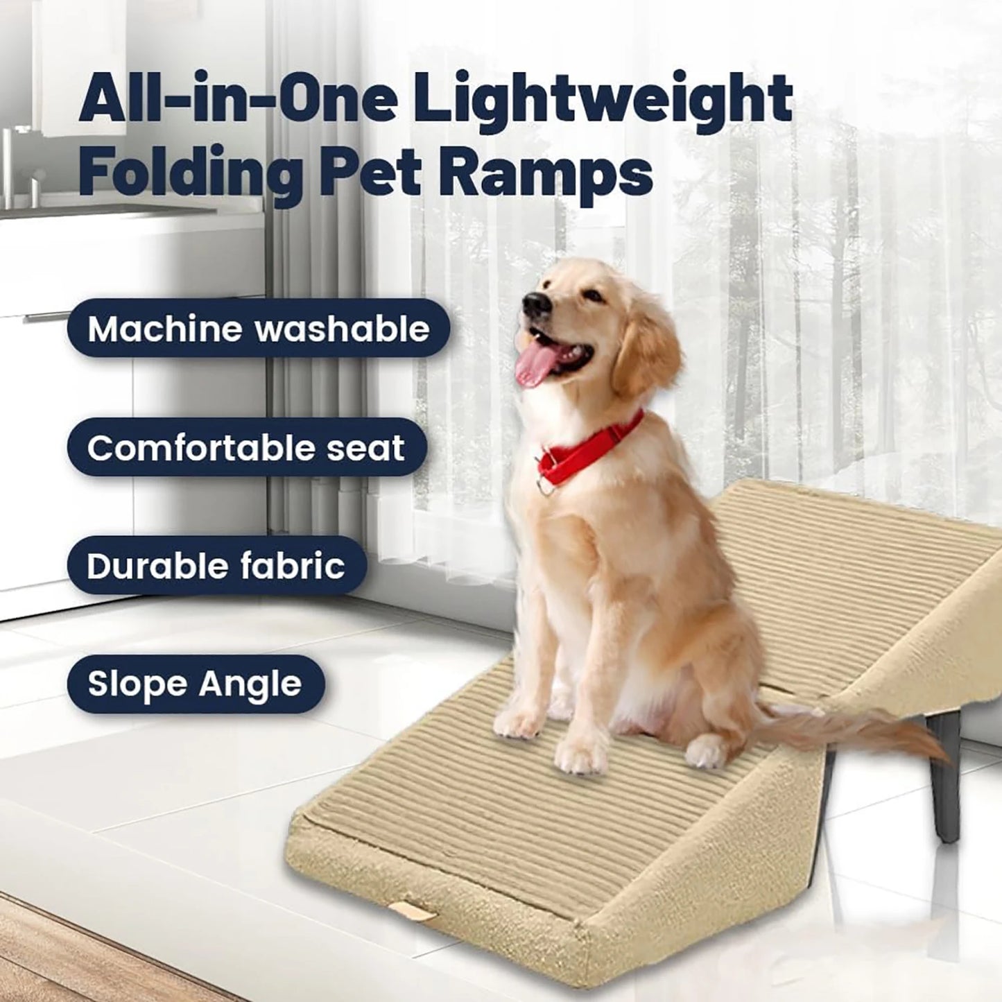 Split Ottoman Dog Ramp, All-in-One Lightweight Folding Pet Ramps Stairs for Couch, 13.8" H Dog Chair for Bed, Couch, Pet Steps L