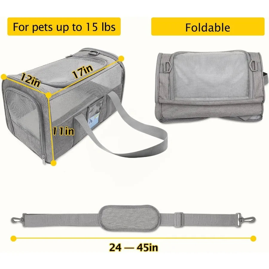 Cat CarrierDog Carriers for Small Dogs Medium Cats Pet Carrier up to 15 Lbs TSA Airline Approved Cat Carrier Soft Cat Dog Crate