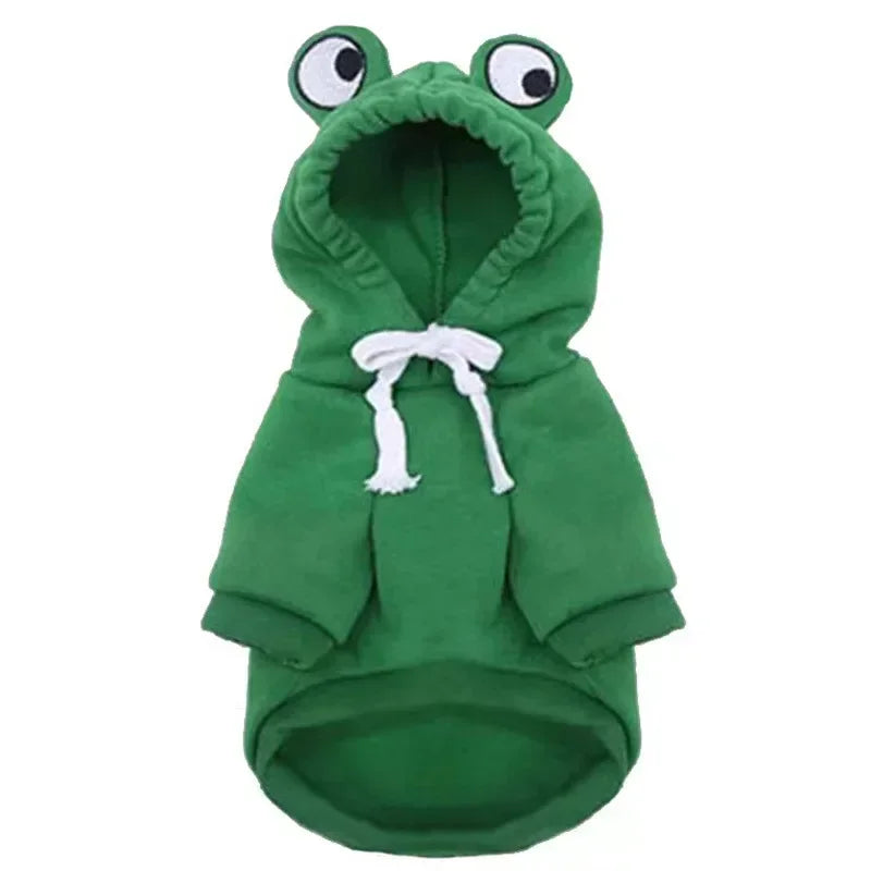 Dog Frog Costume, Pet Clothes Dog Hoodies Warm Sweatshirt Coat Puppy Autumn Winter Apparel Jumpsuit with Eye Hood