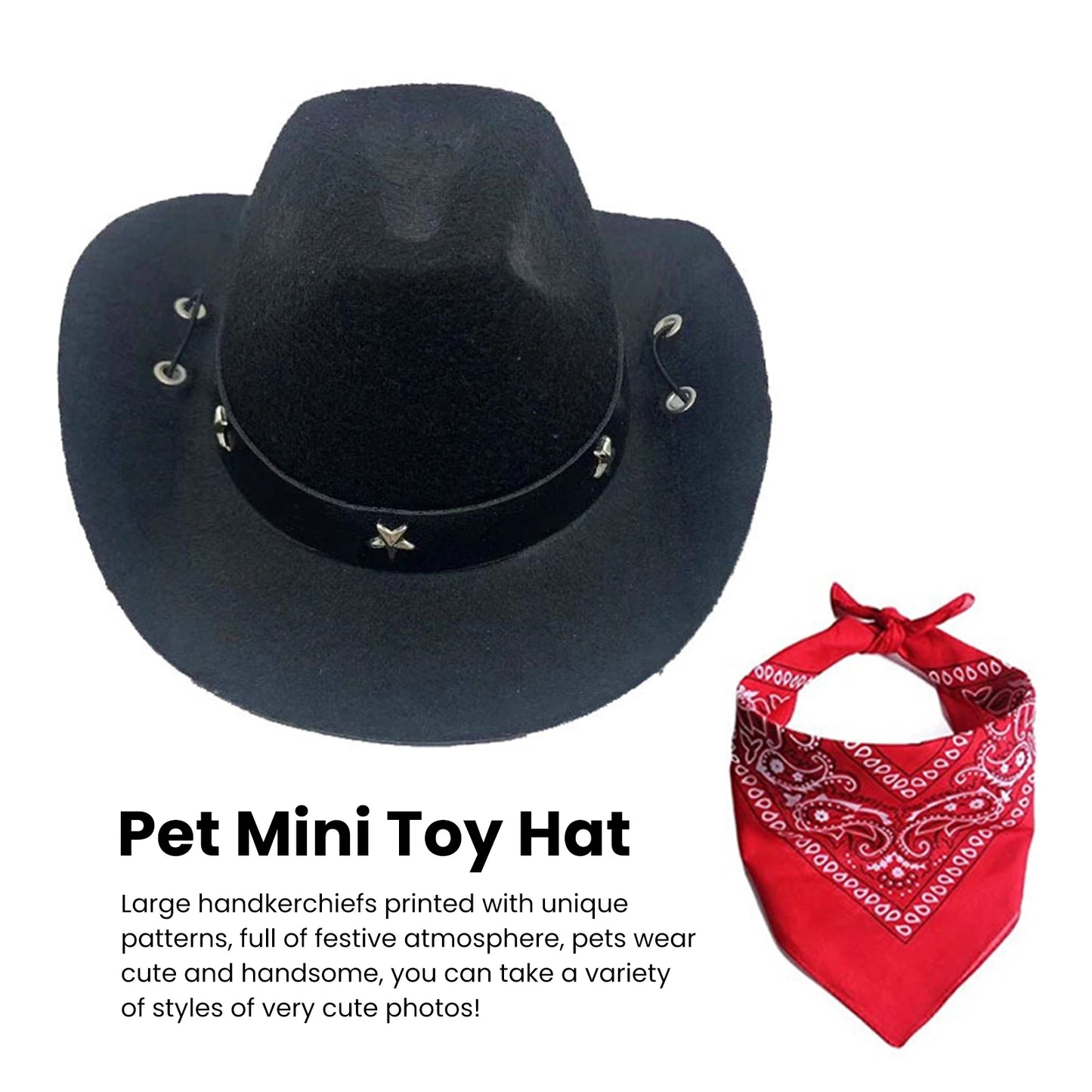 Western Cowboy Dog Costume Hat Scarf Set Adjustable Buckle Stylish Funny Dog Costumes for Small Medium Large Dogs Pets