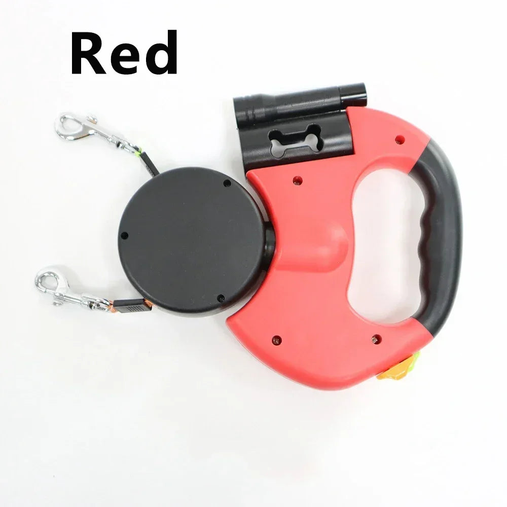 Double Headed Dog Leash Dog Walking Leash 360 Degree Swivel Dual Pet Leash with LED Light Retractable Dog Leash for 2 Dogs
