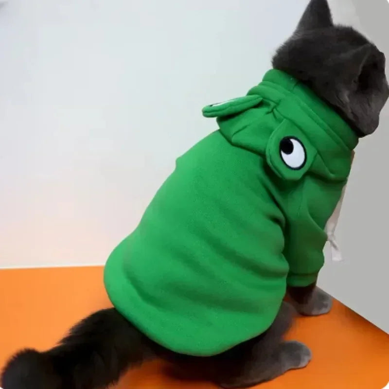 Dog Frog Costume, Pet Clothes Dog Hoodies Warm Sweatshirt Coat Puppy Autumn Winter Apparel Jumpsuit with Eye Hood