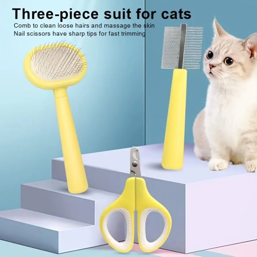3pcs set Pet Grooming Set; Cat Hair Comb Cat Nail Scissors; Pet Comb Set For Dogs Cats
