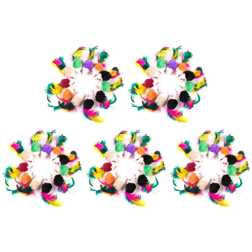 10-200Pcs False Mouse Pet Cat Toys Mini Funny Playing Toys for Indoor Cats Play Fetch with Colorful Feather Plush Cat Mice Toys
