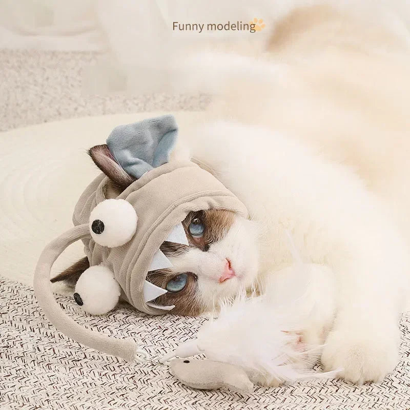 Cat Toys Cat Interactive Toys Kitten Fishing Headdres Hat Feathers Bait Fishing Head Covers Tease Pet Supplies Cat Accessories