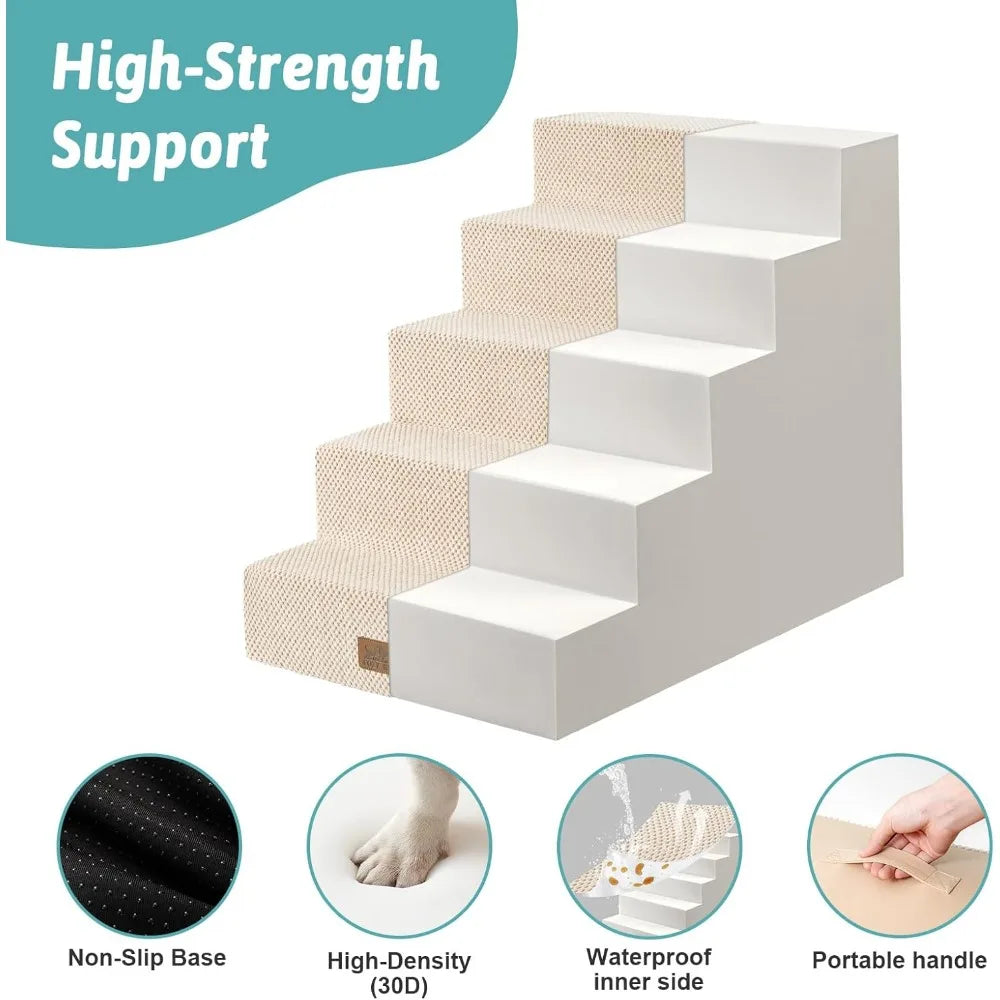 Dog Stairs for Small Dogs, 5 Tier Wider Pet Stairs for High Beds, 23.6" H Non-Slip Dog Steps for Old Cats, Puppies, Small Medium