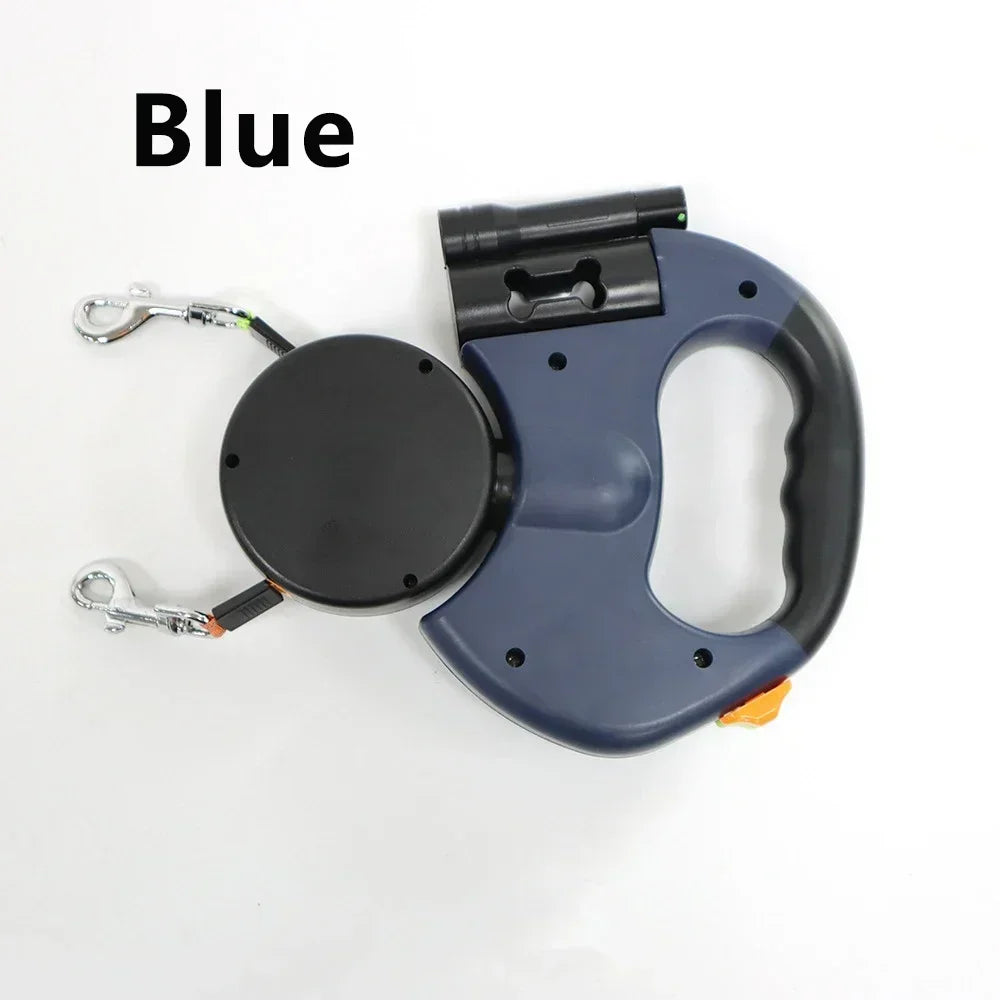 Double Headed Dog Leash Dog Walking Leash 360 Degree Swivel Dual Pet Leash with LED Light Retractable Dog Leash for 2 Dogs